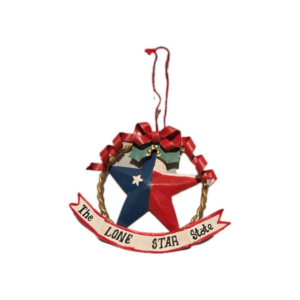 Texas The Lone Star State Christmas Metal Star Ornament 4”